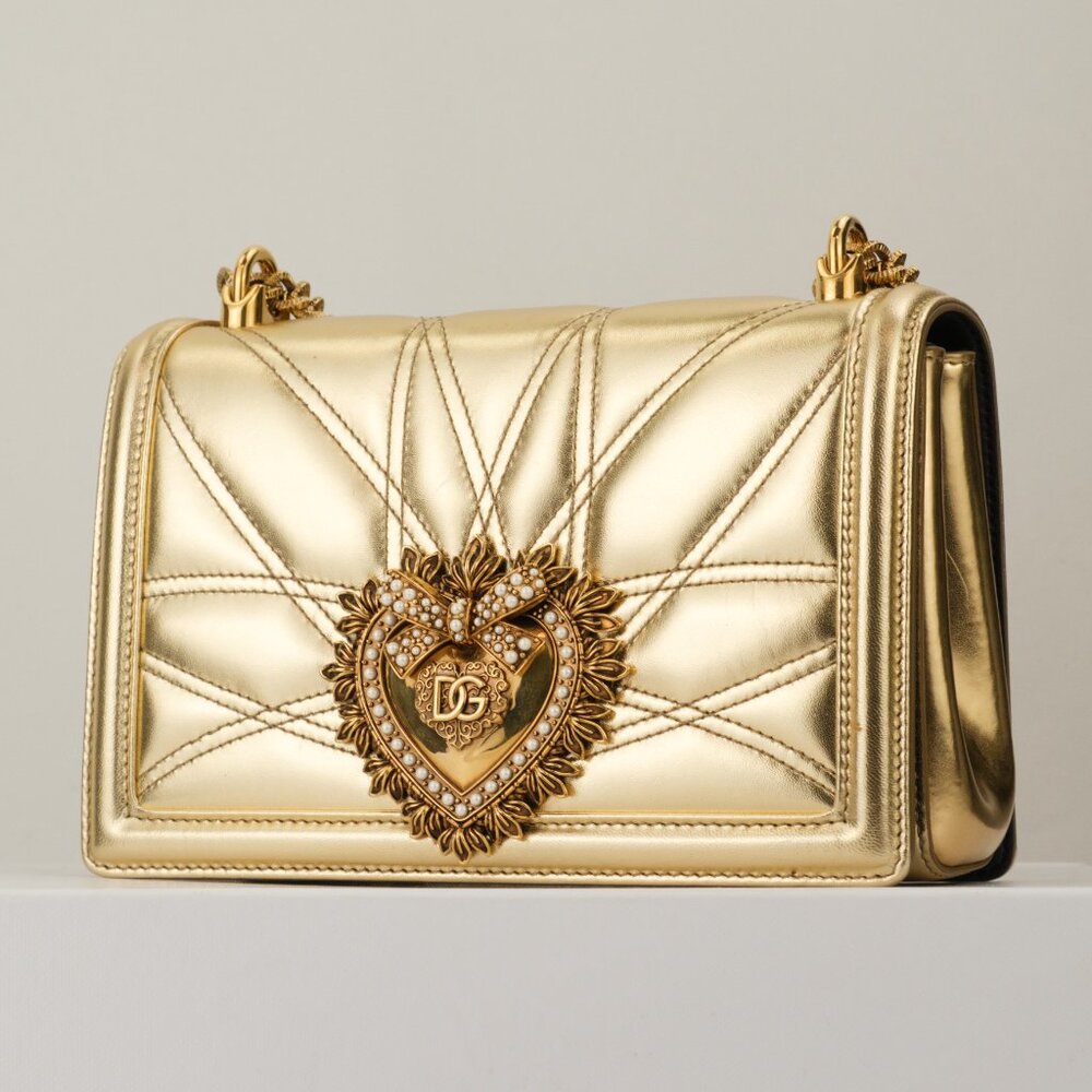 Dolce & Gabbana Medium Devotion Chain Shoulder Bag in Quilted Nappa Leather,Gold